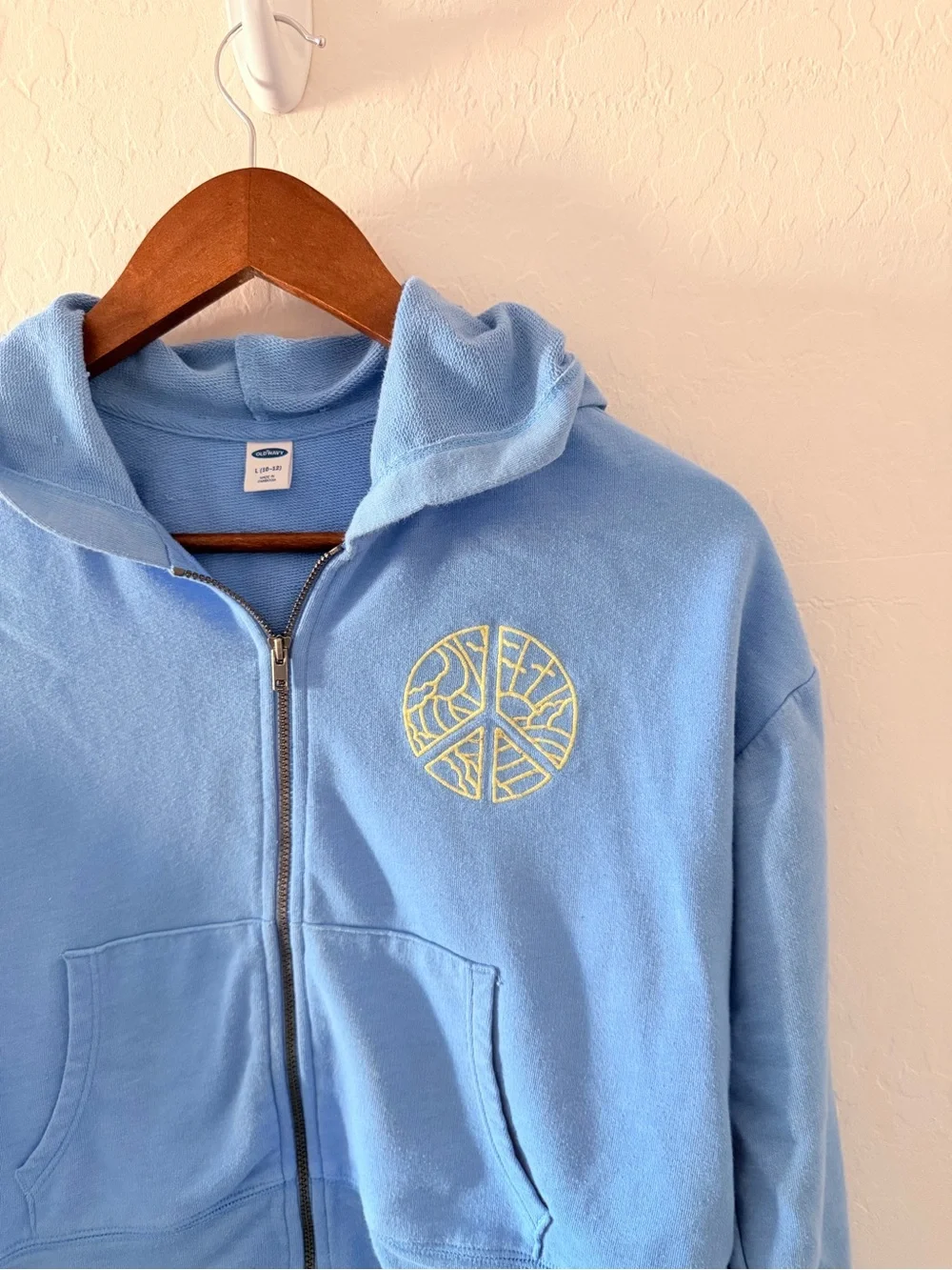 Old Navy Kids Blue Peace Sign Full Zip Hoodie Size Large 10-12